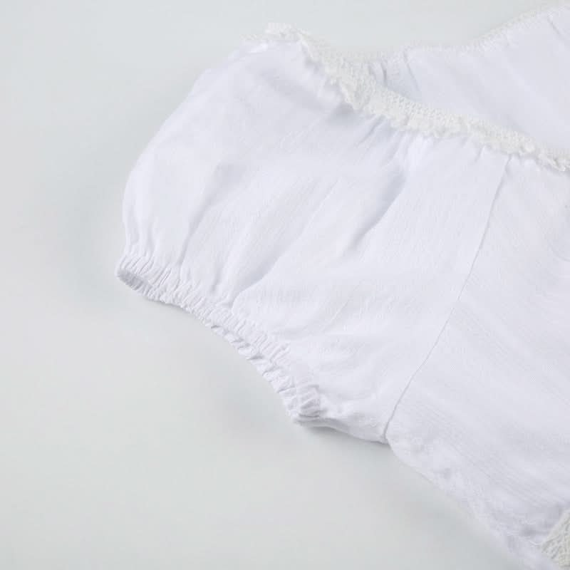 Romantic Lace-Trim Puff Sleeve Blouse - Chic Button Front Top for Fall Layering & Timeless Style