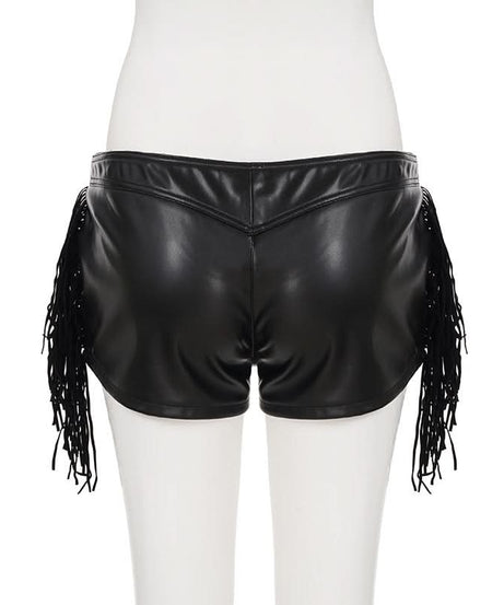 Women's Edgy Faux Leather Fringe Shorts - Zip Front | Fall & Halloween Statement Style