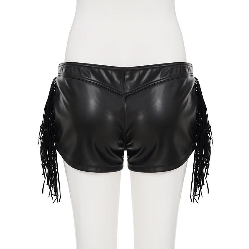Women's Edgy Faux Leather Fringe Shorts - Zip Front | Fall & Halloween Statement Style