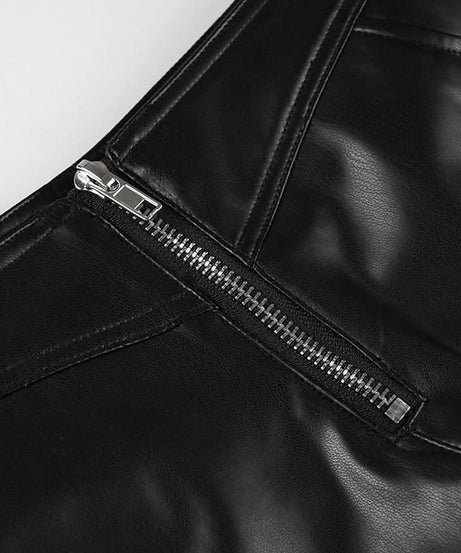 Women's Edgy Faux Leather Fringe Shorts - Zip Front | Fall & Halloween Statement Style