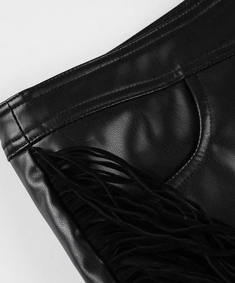 Women's Edgy Faux Leather Fringe Shorts - Zip Front | Fall & Halloween Statement Style