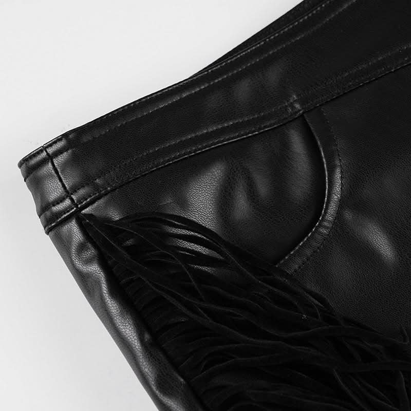 Women's Edgy Faux Leather Fringe Shorts - Zip Front | Fall & Halloween Statement Style