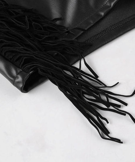 Women's Edgy Faux Leather Fringe Shorts - Zip Front | Fall & Halloween Statement Style