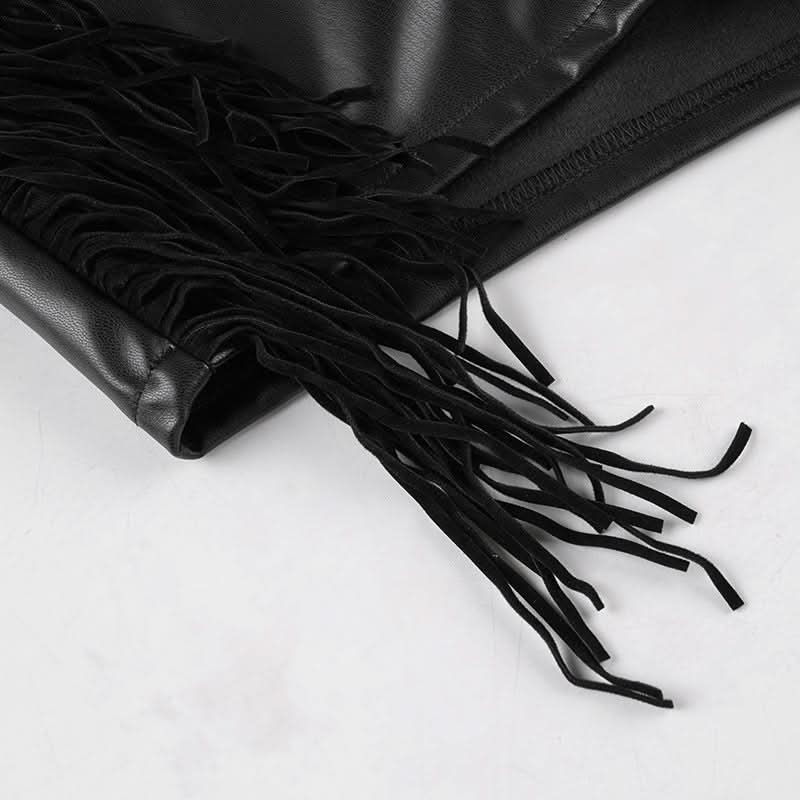 Women's Edgy Faux Leather Fringe Shorts - Zip Front | Fall & Halloween Statement Style