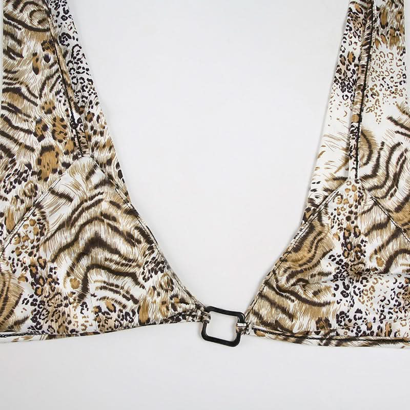 Wild Instincts Halter & Boy Shorts Set - Mixed Animal Print Swimwear for Your Fall Escape