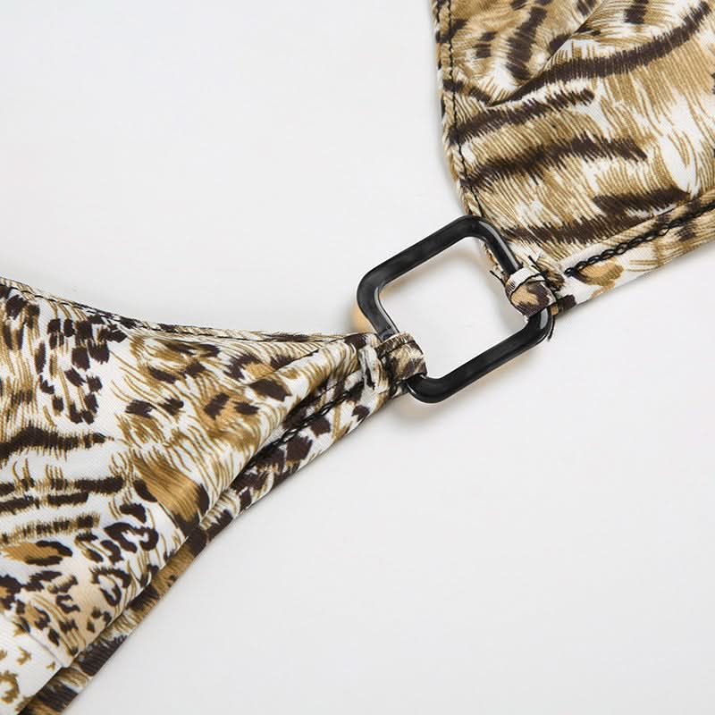 Wild Instincts Halter & Boy Shorts Set - Mixed Animal Print Swimwear for Your Fall Escape