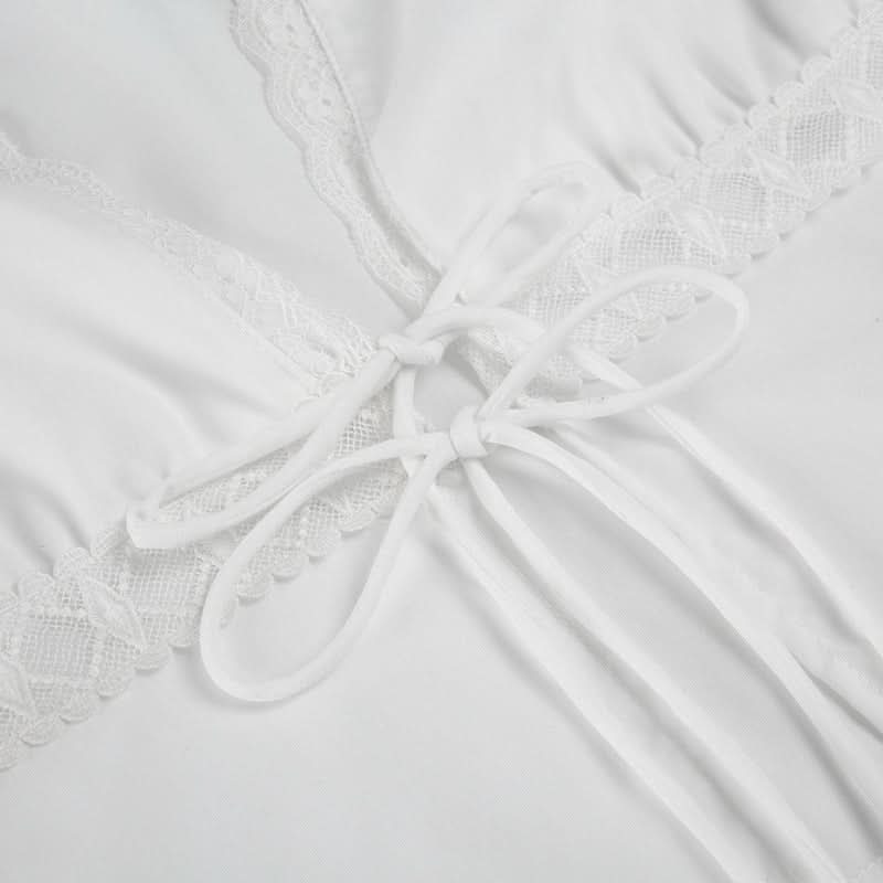 Romantic Eyelet Lace Self-Tie Top – Chic V-Neck Long Sleeve for Fall