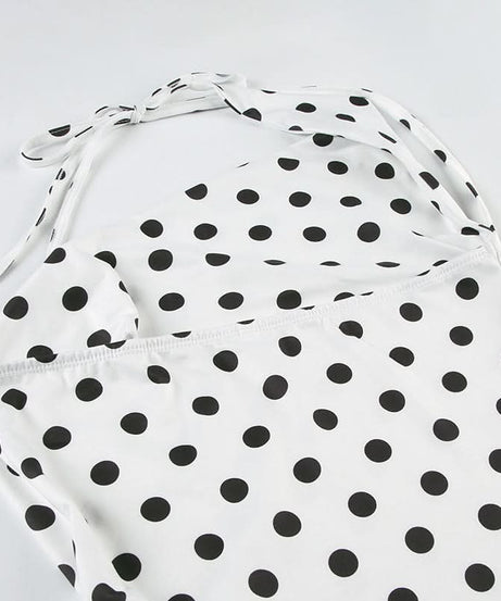 Effortless Chic: Polka Dot Halter Maxi Dress with Ruffle Slit – Perfect for Fall Getaways & Special Occasions