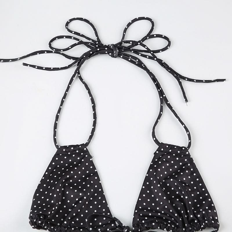 Chic Polka Dot Halter Bikini Set – Ruffle Skirt Bottoms for Your Vacation & Resort Getaway