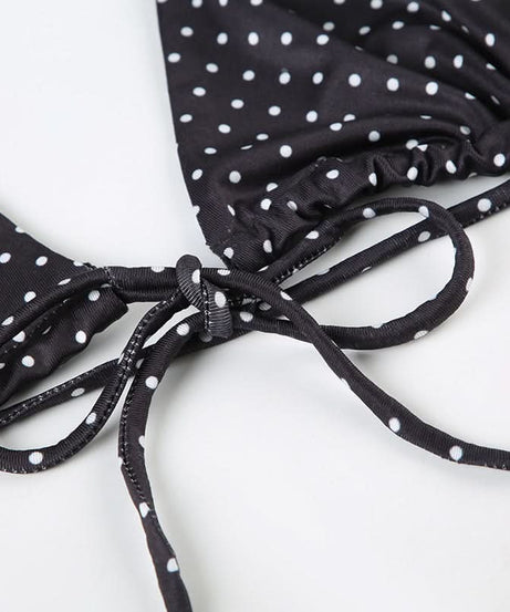 Chic Polka Dot Halter Bikini Set – Ruffle Skirt Bottoms for Your Vacation & Resort Getaway
