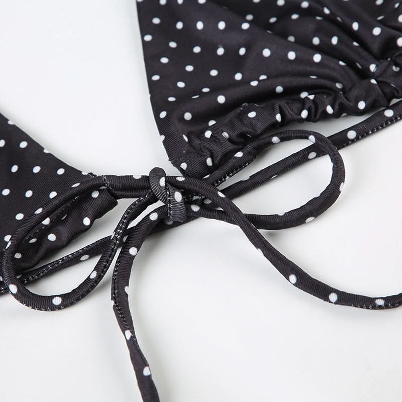 Chic Polka Dot Halter Bikini Set – Ruffle Skirt Bottoms for Your Vacation & Resort Getaway