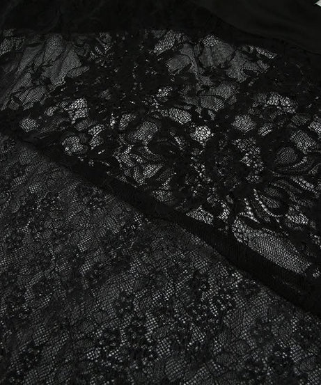 Glamour Noir Asymmetrical Sheer Lace Maxi Skirt - Fall & Holiday Party Ready