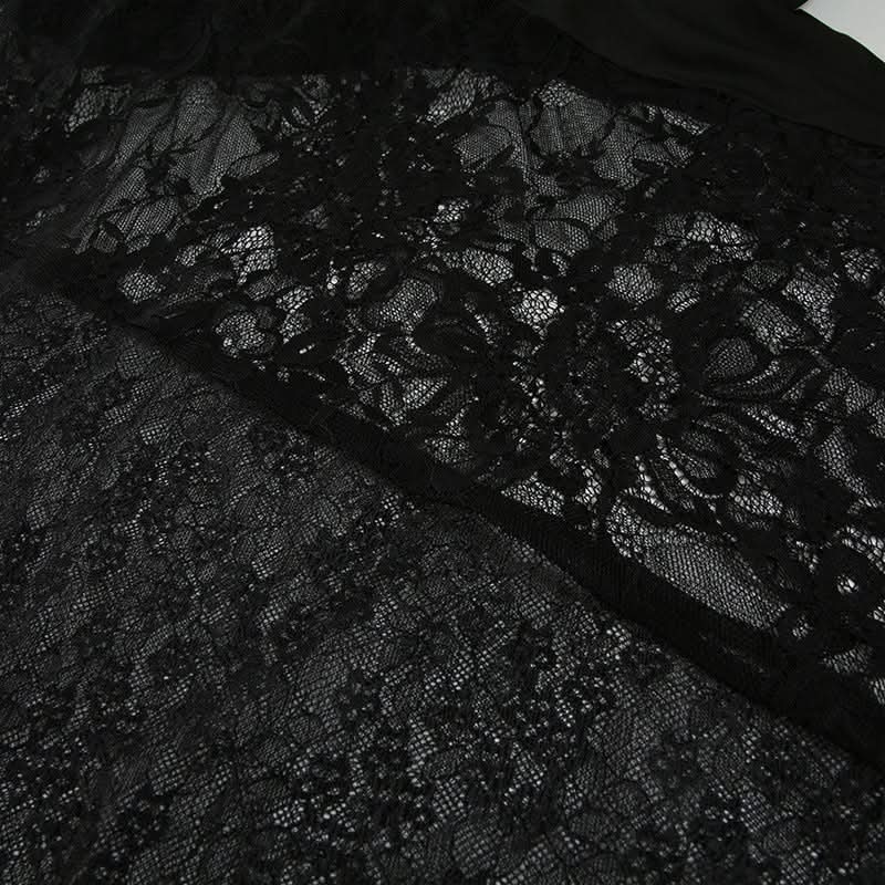 Glamour Noir Asymmetrical Sheer Lace Maxi Skirt - Fall & Holiday Party Ready