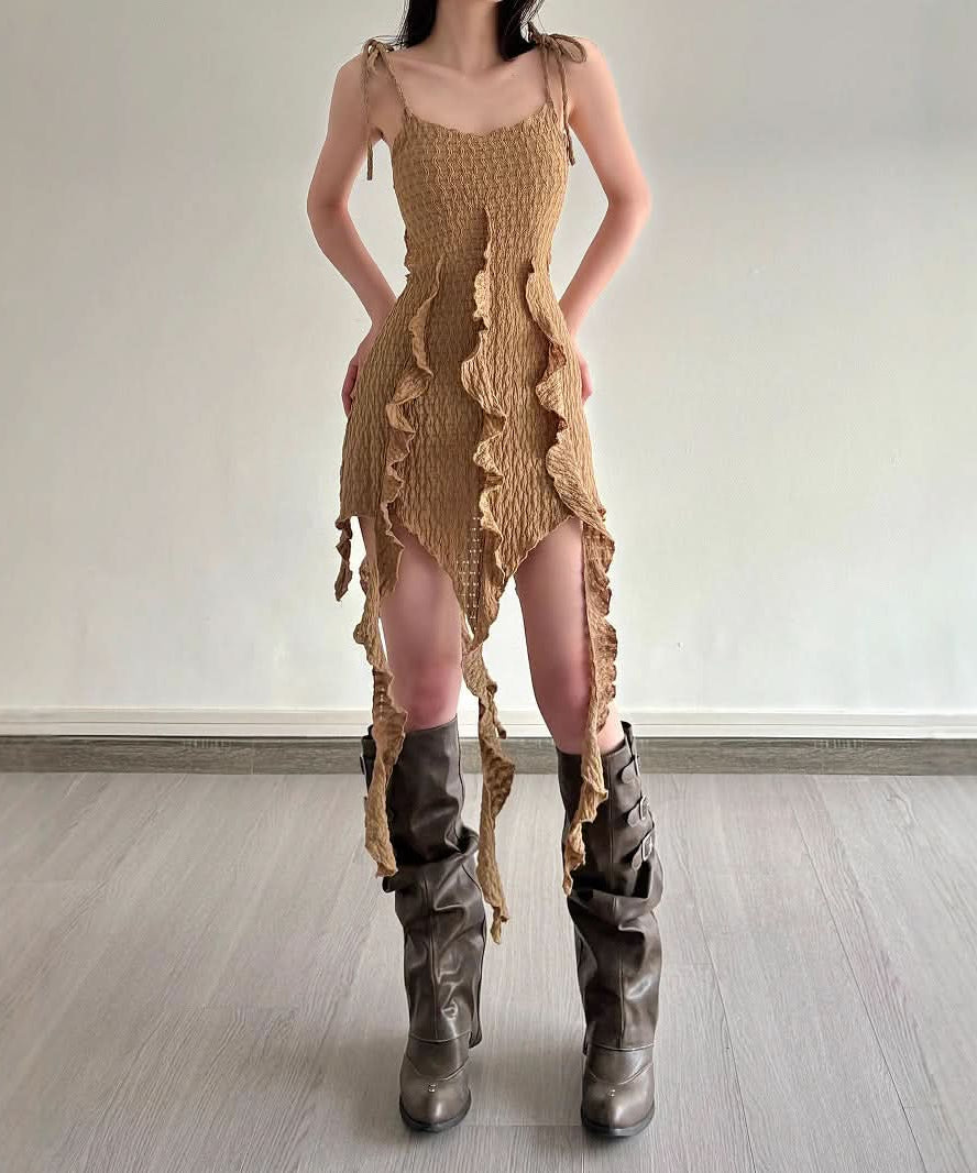 Whimsical Textured Ruffle Mini Dress - Fall Boho Fairycore Chic