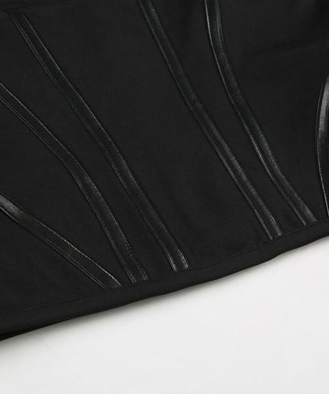 Sultry Black Halter Corset Top | Zip-Up Mesh & Faux Leather Detail | Fall & Holiday Night Out Essential