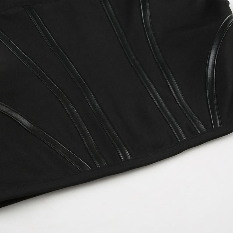 Sultry Black Halter Corset Top | Zip-Up Mesh & Faux Leather Detail | Fall & Holiday Night Out Essential