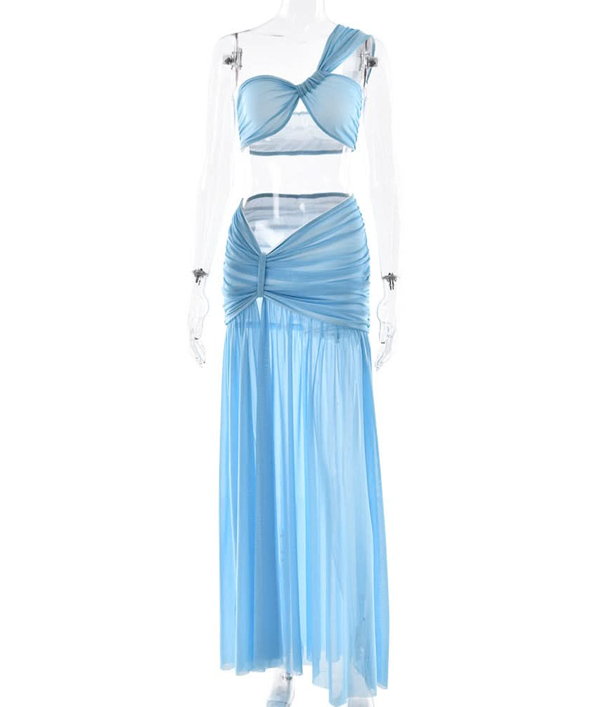 Oasis Azure One-Shoulder Maxi Skirt Set - Your Chic Fall/Winter Getaway Essential