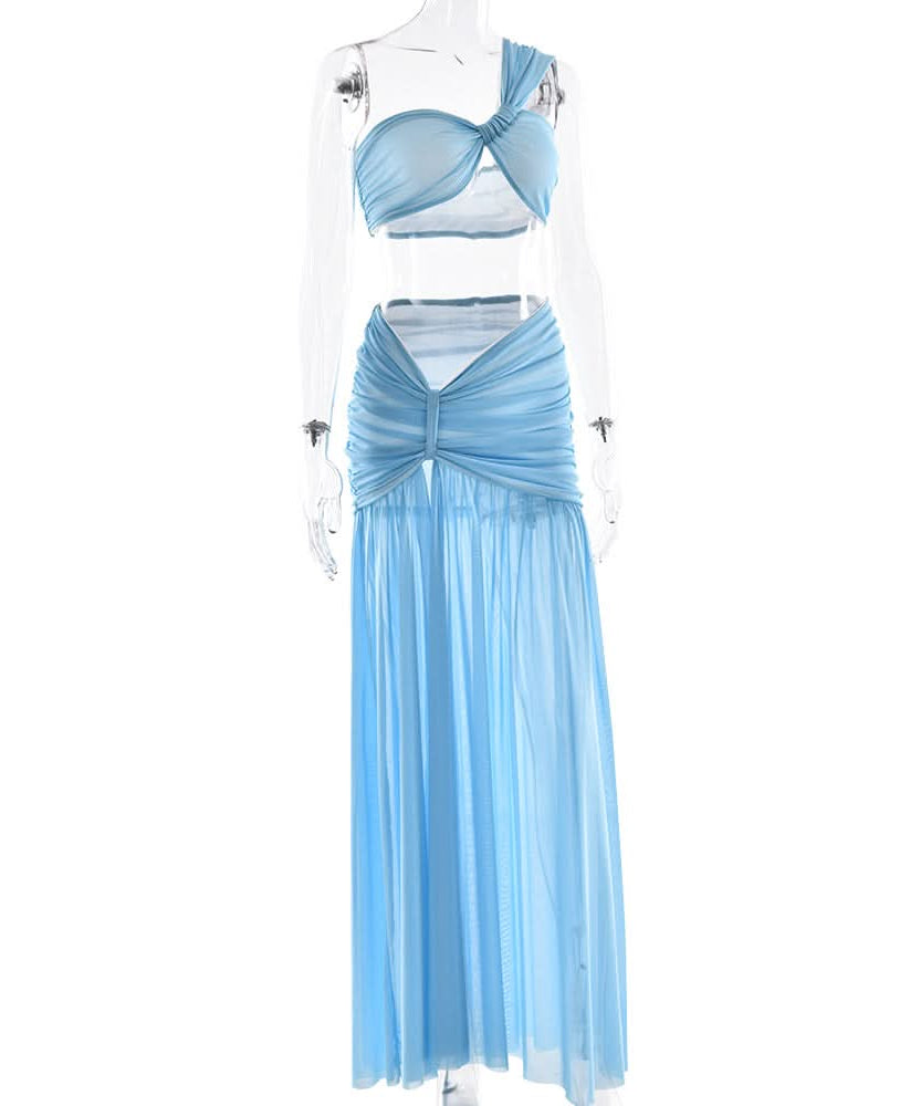 Oasis Azure One-Shoulder Maxi Skirt Set - Your Chic Fall/Winter Getaway Essential