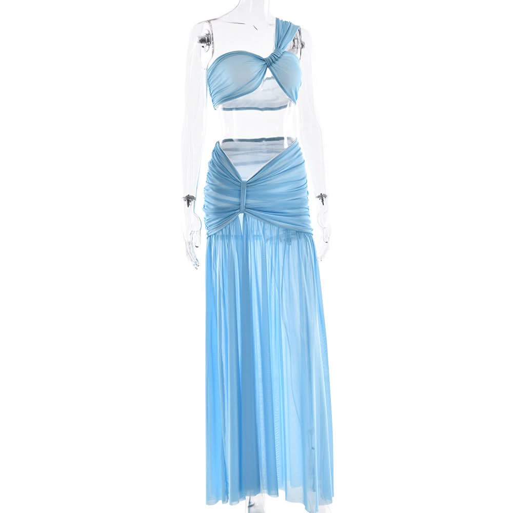 Oasis Azure One-Shoulder Maxi Skirt Set - Your Chic Fall/Winter Getaway Essential