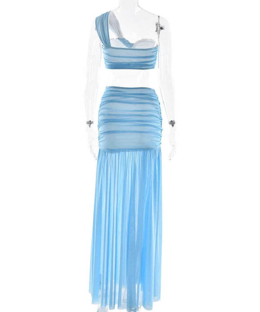 Oasis Azure One-Shoulder Maxi Skirt Set - Your Chic Fall/Winter Getaway Essential