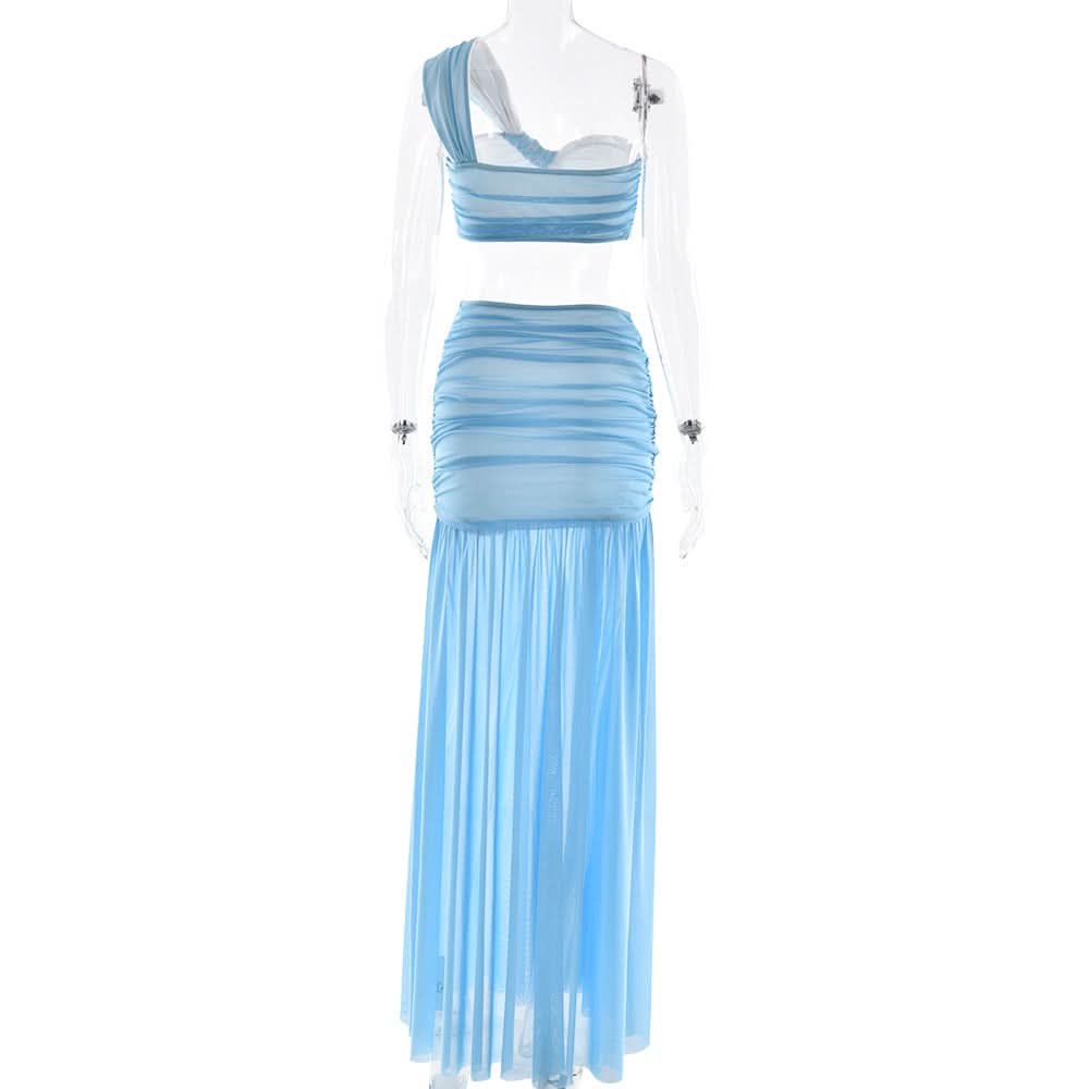 Oasis Azure One-Shoulder Maxi Skirt Set - Your Chic Fall/Winter Getaway Essential