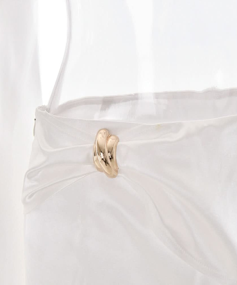 Luxurious White Satin Draped Maxi Skirt & Crop Top Set - Your Fall & Holiday Event Glam