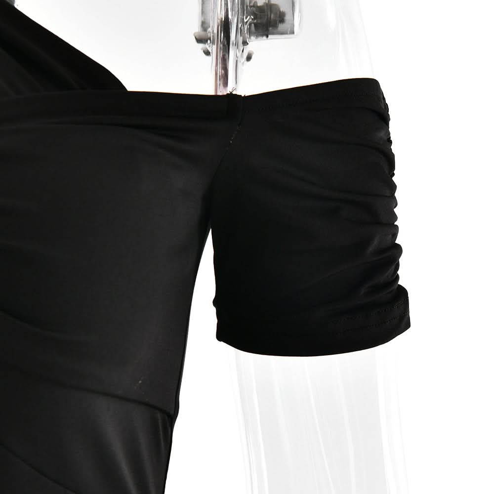 Sculpted Chic: Black Halter Cold Shoulder Cutout Midi Dress for Fall & Holiday Parties