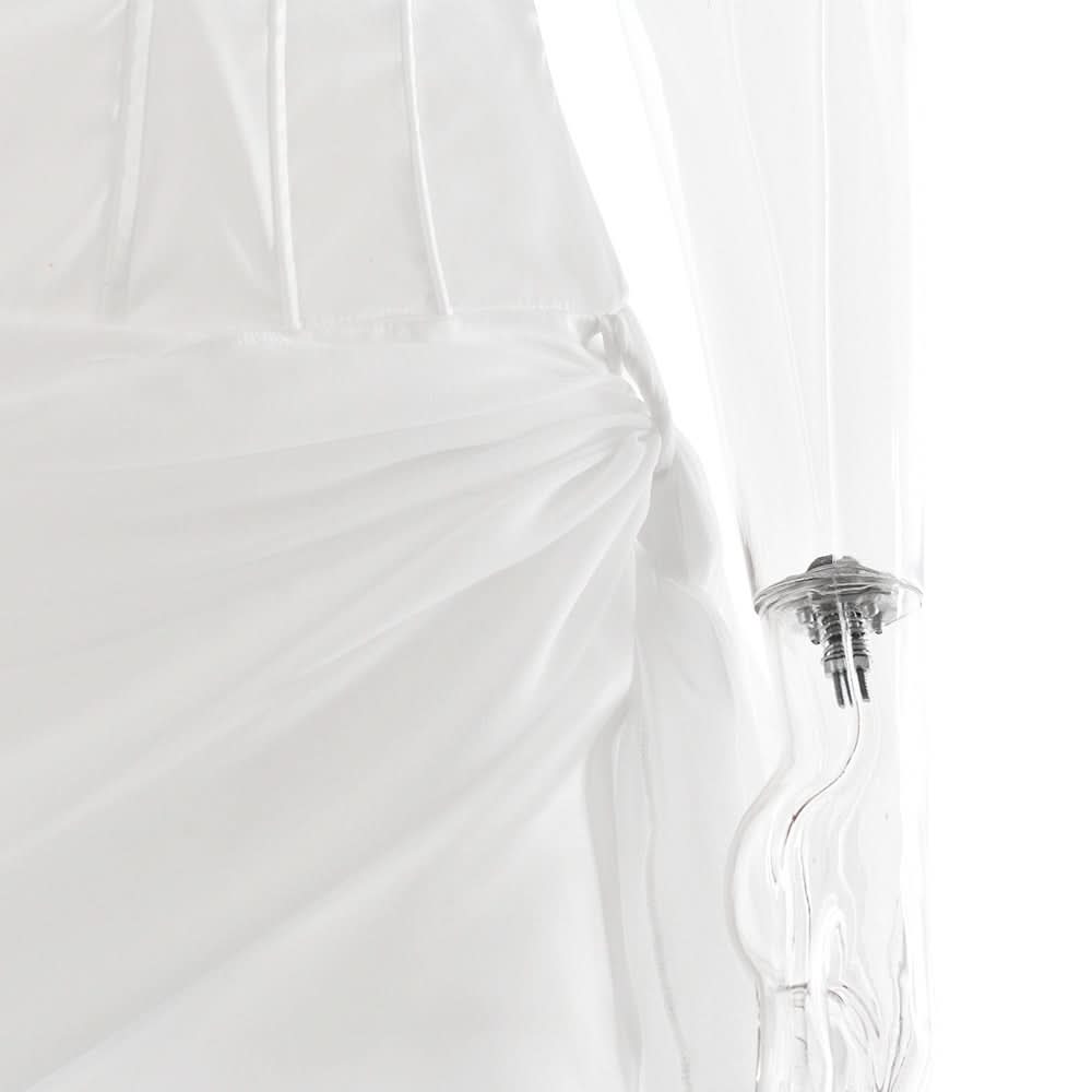 Chic White Asymmetrical Ruched Mini Dress with Draped Sash - Perfect for Holiday Parties & NYE