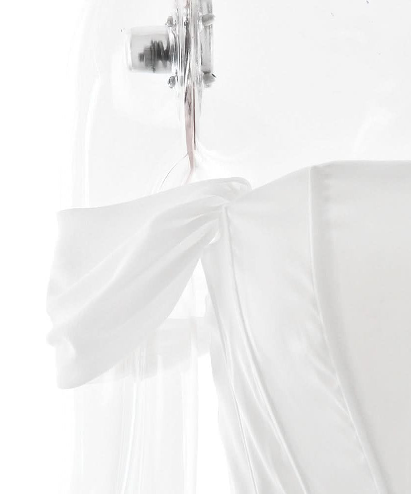 Chic White Asymmetrical Ruched Mini Dress with Draped Sash - Perfect for Holiday Parties & NYE