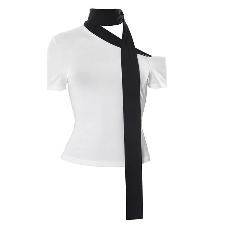 Modern Chic Asymmetrical Tie-Neck Top - Effortless One-Shoulder Style for Fall & Holiday