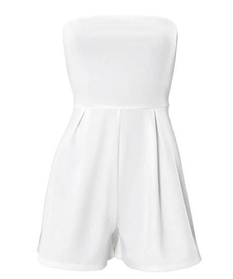 Chic White Strapless Pleated Romper for Women - Perfect for Fall Getaways & Resort Style