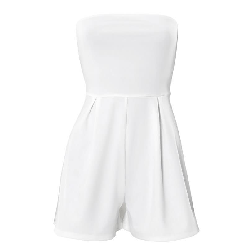 Chic White Strapless Pleated Romper for Women - Perfect for Fall Getaways & Resort Style