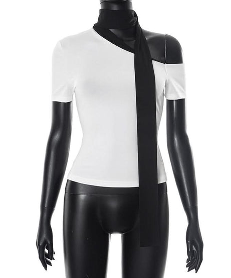 Modern Chic Asymmetrical Tie-Neck Top - Effortless One-Shoulder Style for Fall & Holiday