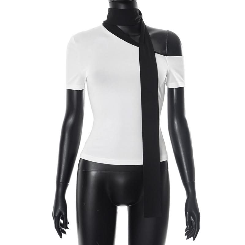 Modern Chic Asymmetrical Tie-Neck Top - Effortless One-Shoulder Style for Fall & Holiday