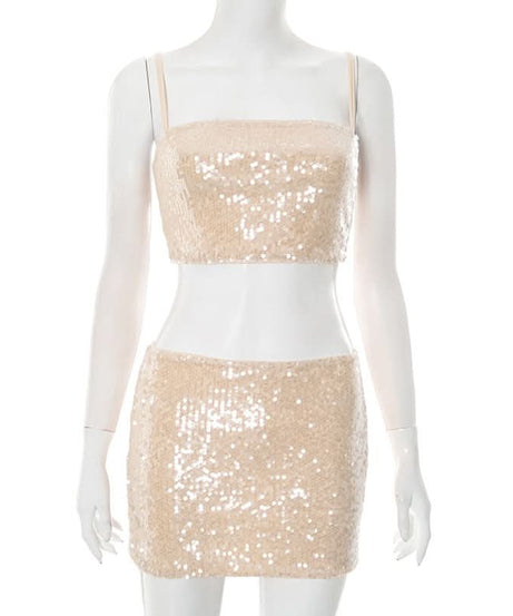 Dazzling Champagne Sequin Crop Top & Mini Skirt Set - Perfect for Holiday Parties & NYE