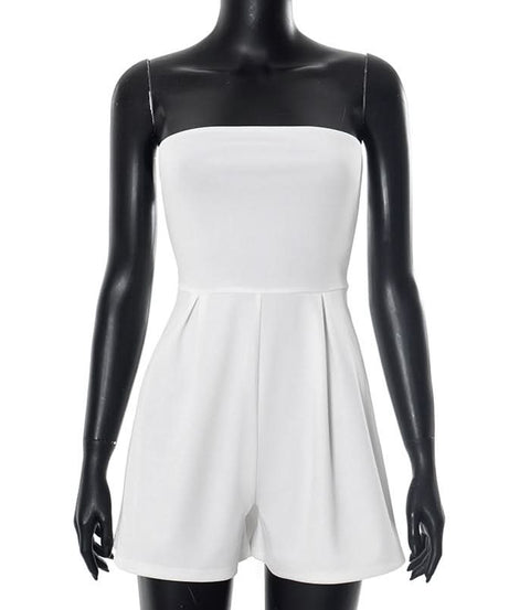 Chic White Strapless Pleated Romper for Women - Perfect for Fall Getaways & Resort Style