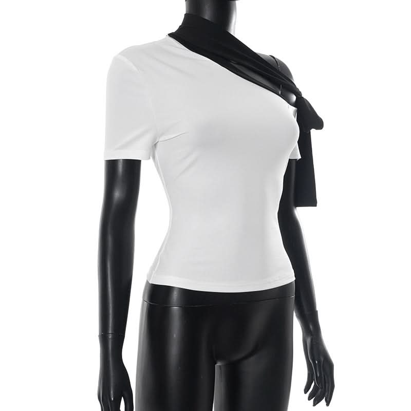 Modern Chic Asymmetrical Tie-Neck Top - Effortless One-Shoulder Style for Fall & Holiday