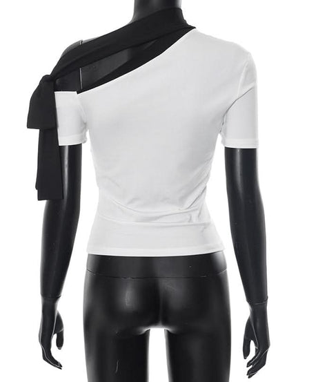 Modern Chic Asymmetrical Tie-Neck Top - Effortless One-Shoulder Style for Fall & Holiday