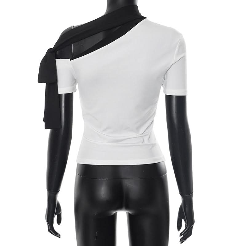 Modern Chic Asymmetrical Tie-Neck Top - Effortless One-Shoulder Style for Fall & Holiday