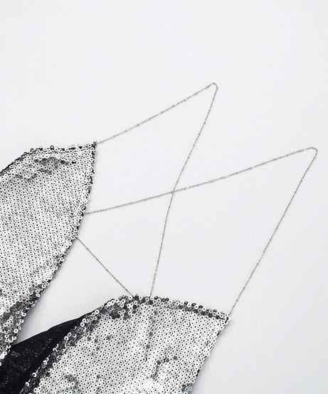 Sparkling Silver Sequin Cowl Neck Cami - Chic Cross-Back Straps for Holiday Parties & NYE