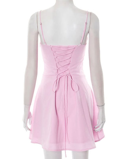 Sweetheart Pink Tie-Front Ruched Mini Dress | Flattering Corset Bodice for Fall Parties & Date Nights