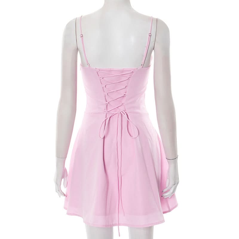 Sweetheart Pink Tie-Front Ruched Mini Dress | Flattering Corset Bodice for Fall Parties & Date Nights