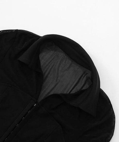 Elegant Mesh & Hook-Eye Collared Blouse - Chic Puff Sleeve Top for Fall & Holiday