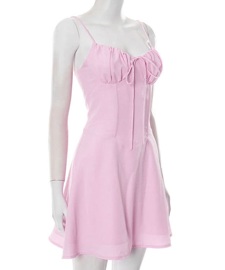 Sweetheart Pink Tie-Front Ruched Mini Dress | Flattering Corset Bodice for Fall Parties & Date Nights