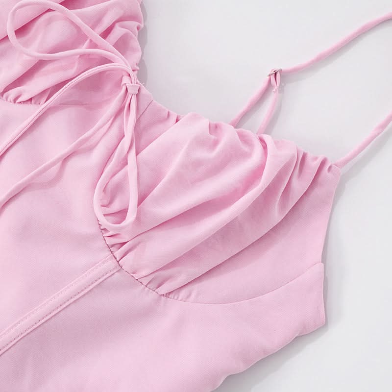 Sweetheart Pink Tie-Front Ruched Mini Dress | Flattering Corset Bodice for Fall Parties & Date Nights