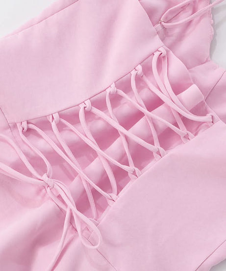 Sweetheart Pink Tie-Front Ruched Mini Dress | Flattering Corset Bodice for Fall Parties & Date Nights