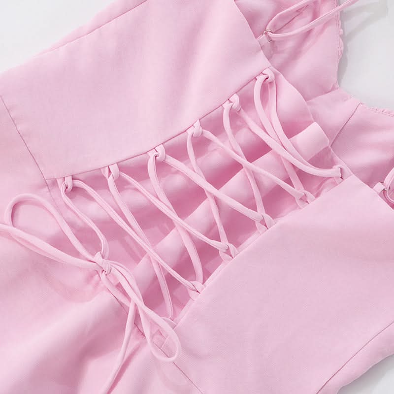 Sweetheart Pink Tie-Front Ruched Mini Dress | Flattering Corset Bodice for Fall Parties & Date Nights