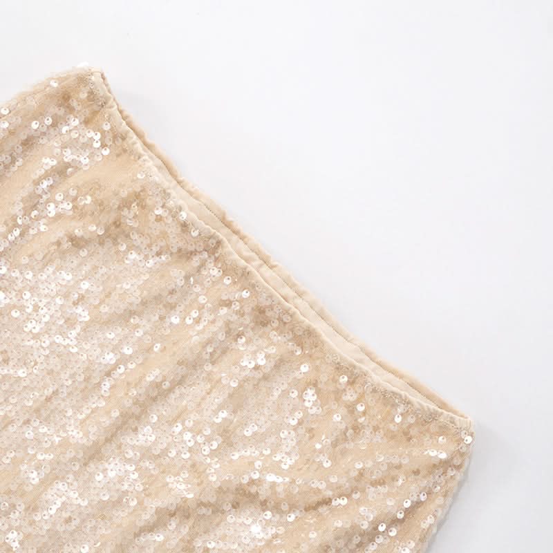 Dazzling Champagne Sequin Crop Top & Mini Skirt Set - Perfect for Holiday Parties & NYE