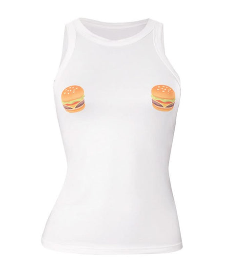 Sassy Burger Babe Tank Top - White Graphic for Fun Fall Fashion