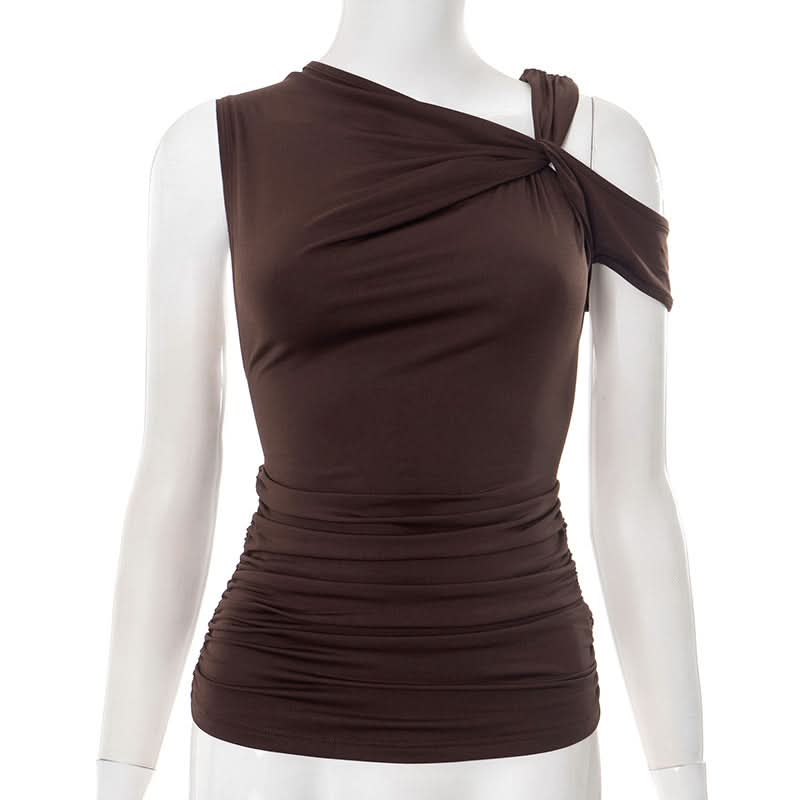 Effortless Autumn Chic: Espresso One-Shoulder Ruched Top for Flattering Fall Style